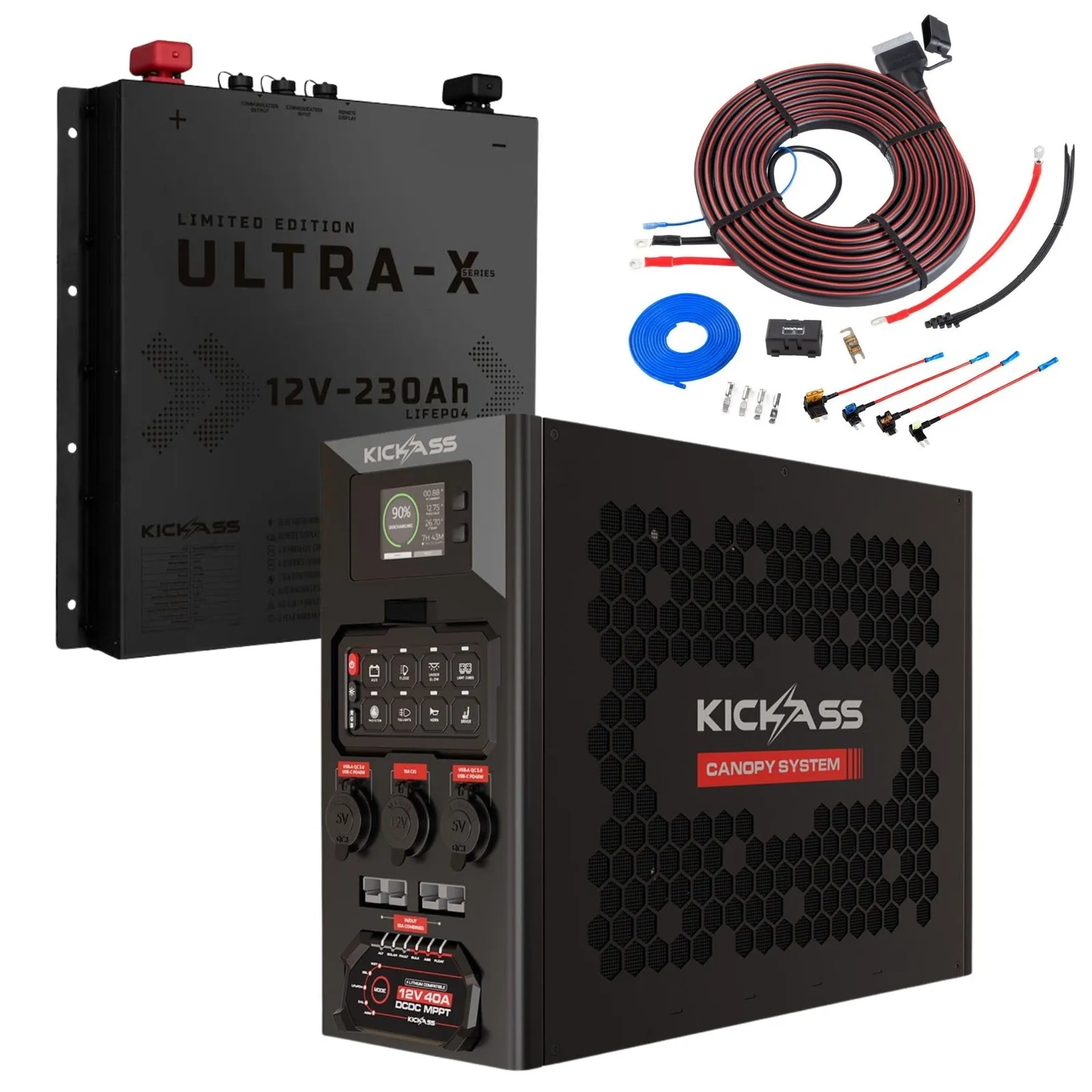 KickAss 230Ah Lithium Complete Dual Battery Kit with 40A DCDC Charger, Canopy Power System & Wiring Kit