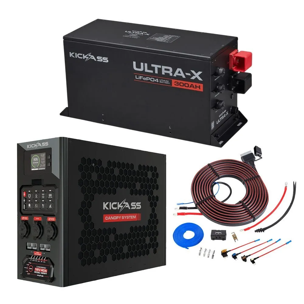 KickAss 12V 300Ah Smart Lithium Complete Dual Battery Kit with Canopy Power System