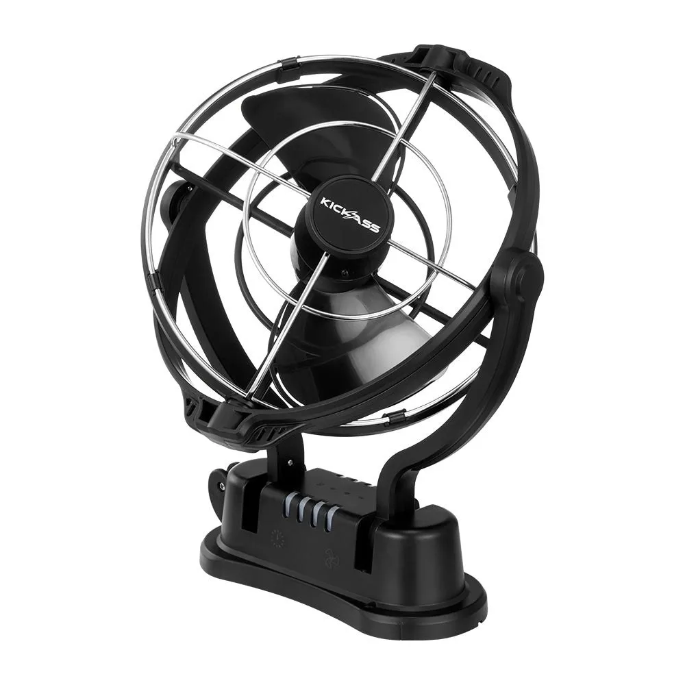 KickAss 12V / 24V 360°, 3 Speed Caravan Fan - Black