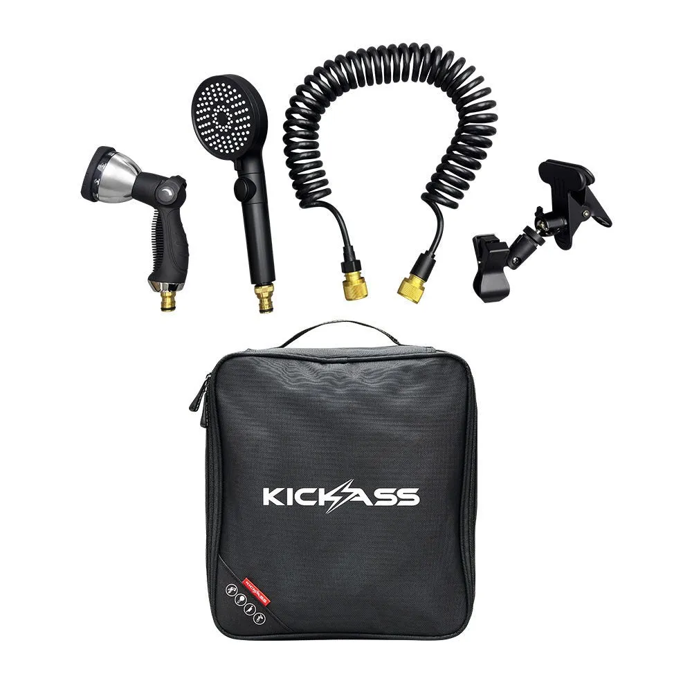 KickAss 10-Function Shower Gun, 3-Function Shower Head, 5m Coiled Hose and Clamp Kit