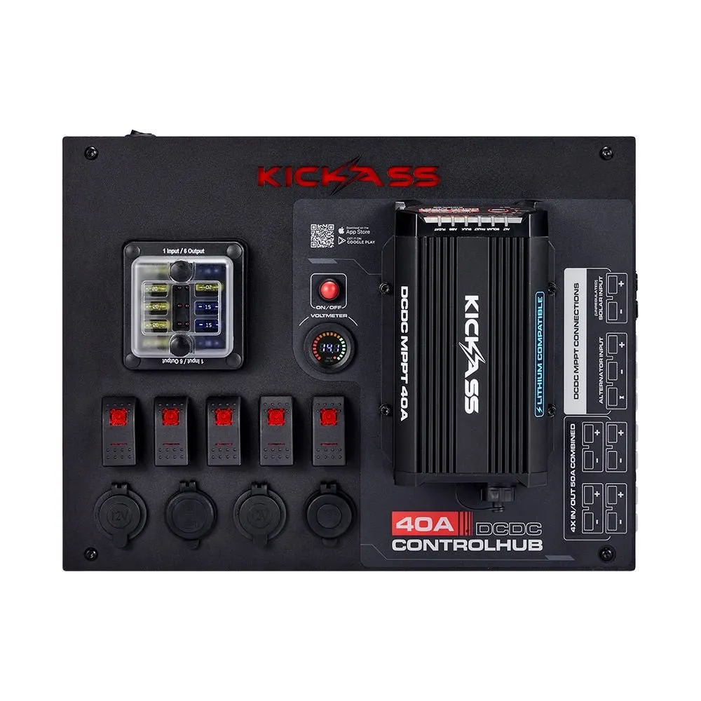 KickAss 12V Control Hub / Panel with Smart 40A DCDC Charger + Integrated Bluetooth