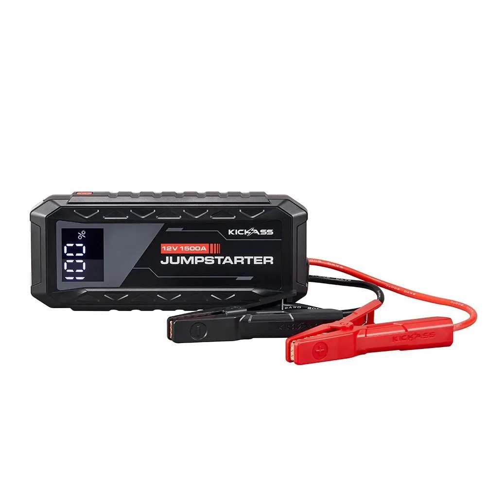 KickAss 12V, 1500A Portable Car Jump Starter with Power Bank - 3000A Peak