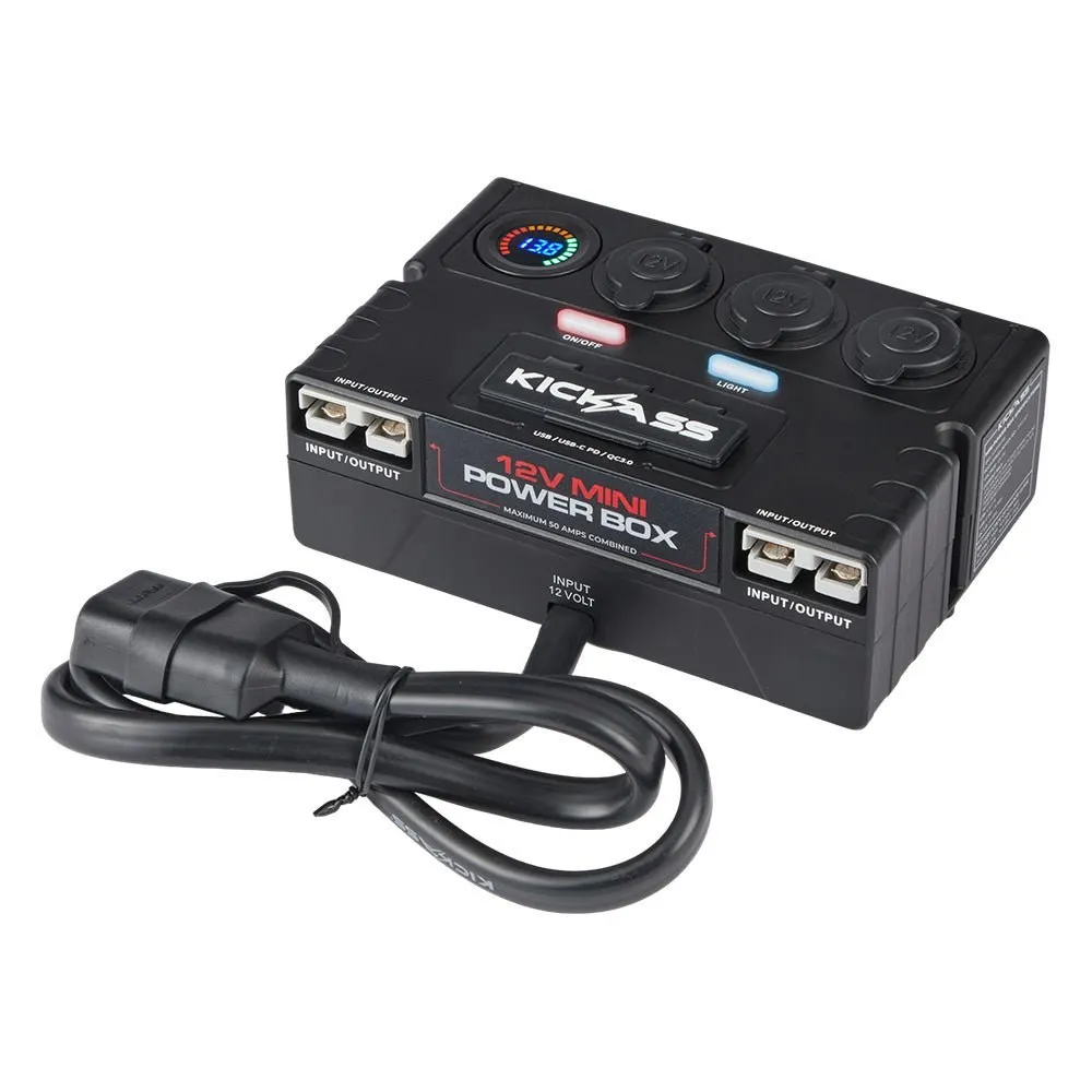 KickAss 12V Mini Control Box with 2 x Anderson, 6 x USB & 3 x Cig Sockets