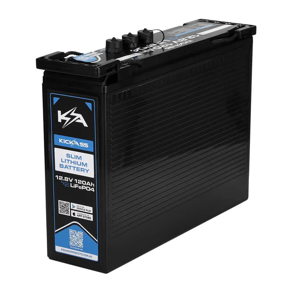 KickAss Smart 12V 120Ah Lithium Slimline Deep Cycle Battery LifePO4