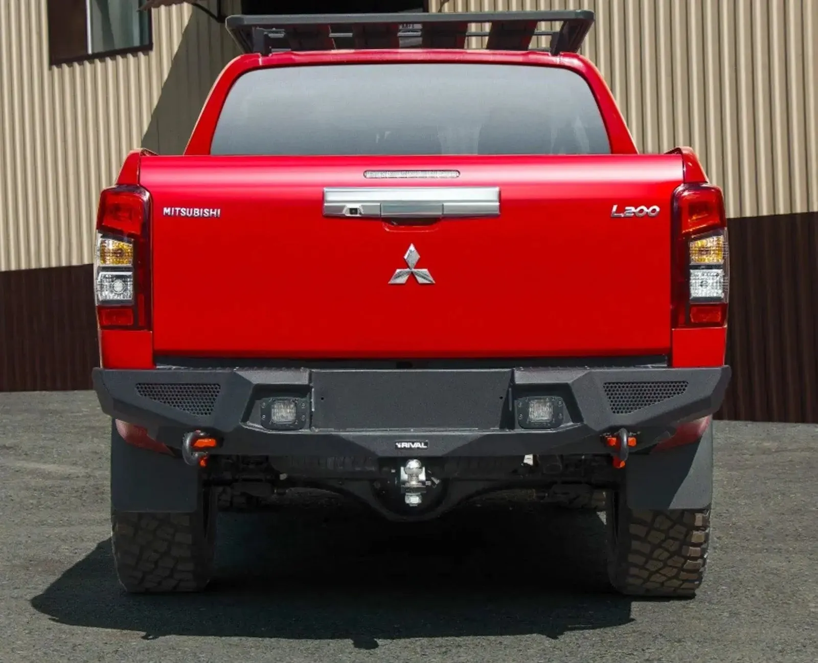Mitsubishi Triton MR (2019, 2022) 4x4 Rear Bar, Aluminium + RIVAL Spotlights (Set of 2)
