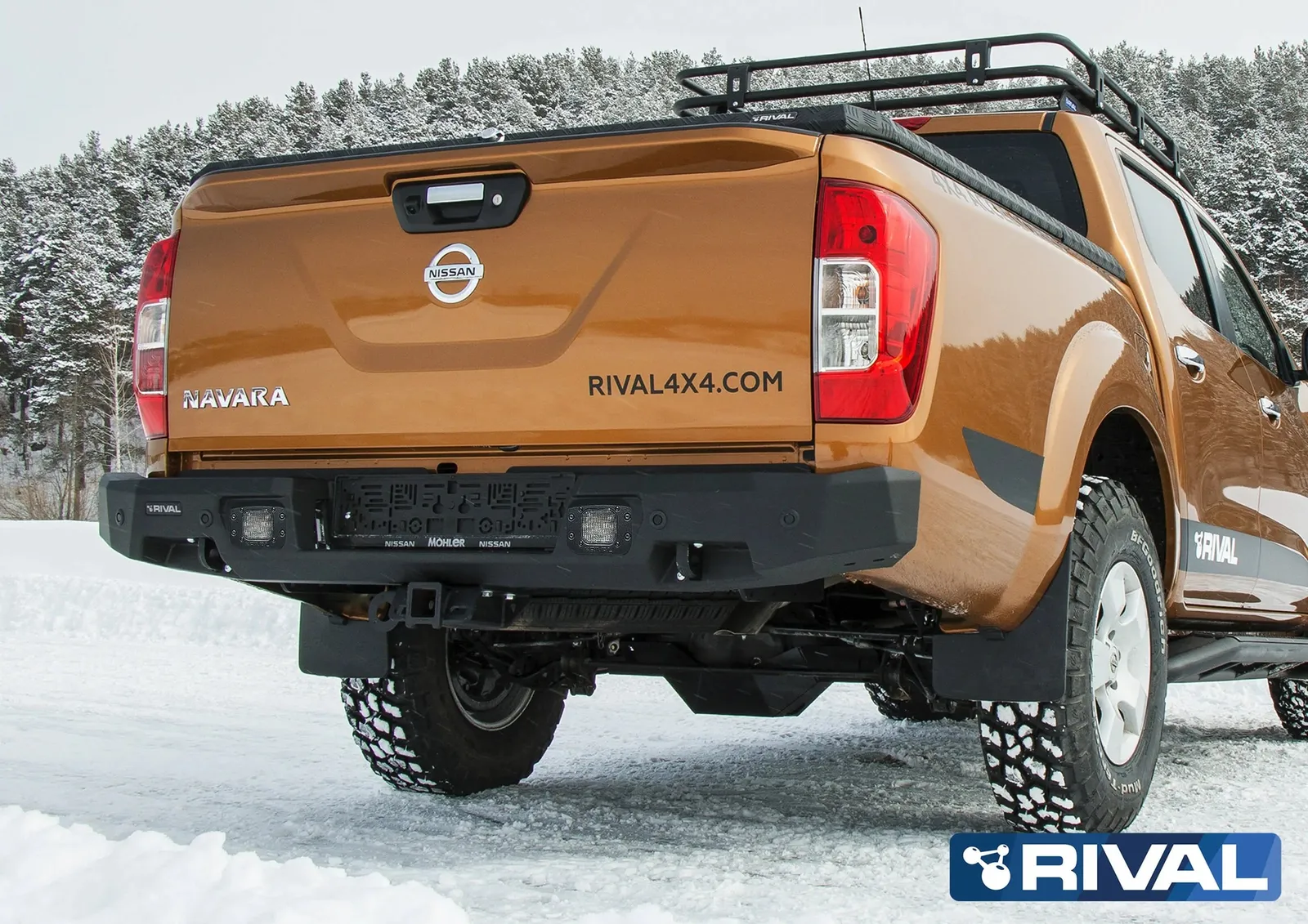 Nissan Navara D23 (2015, 2019) 4x4 Rear Bar, Aluminium, Includes RIVAL Spotlights (Set of 2)